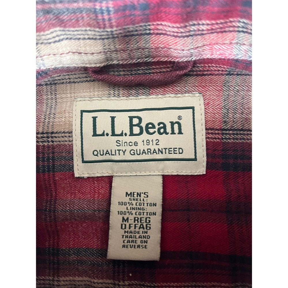 LL Bean Mens Flannel Lined Canvas Field Jacket Burgundy Red Plaid Med Regular - Picture 4 of 9